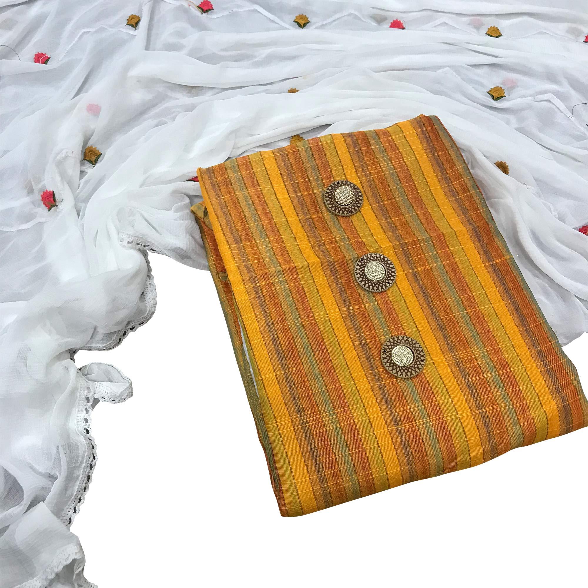 Delightful Yellow Colored Casual Printed Cotton Dress Material - Peachmode