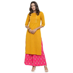 Delightful Yellow Colored Casual Wear Embroidered Cotton Kurti - Peachmode