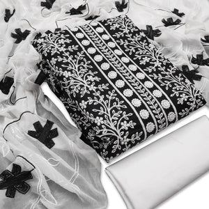 Demanding Black Colored Casual Wear Embroidered Cotton Dress Material - Peachmode