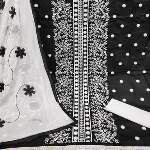 Demanding Black Colored Casual Wear Embroidered Cotton Dress Material - Peachmode