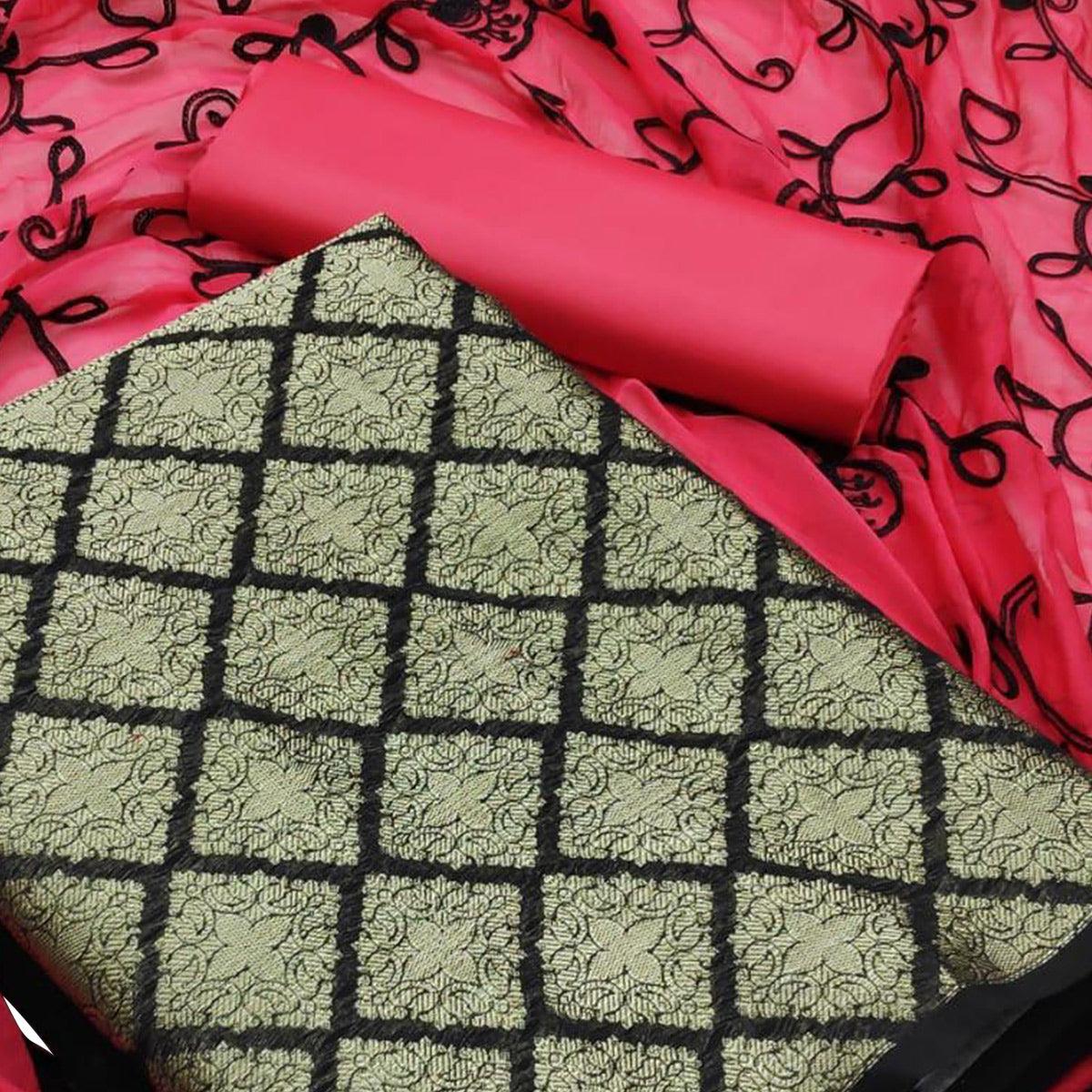 Demanding Black Colored Casual Wear Woven Banarasi Silk Dress Material - Peachmode