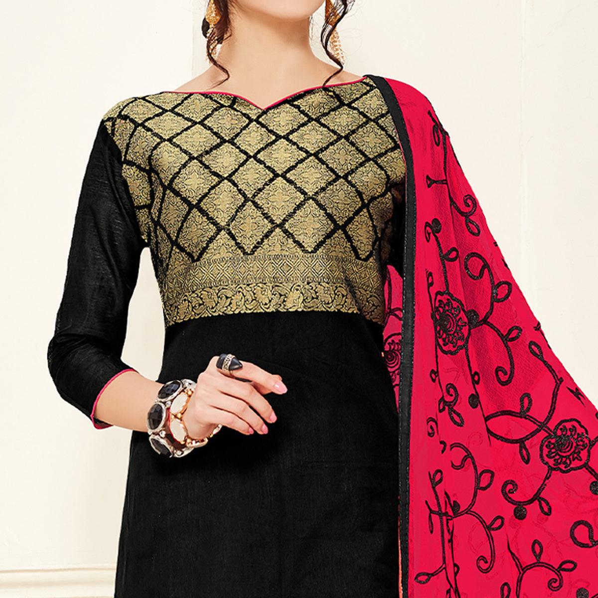 Demanding Black Colored Casual Wear Woven Banarasi Silk Dress Material - Peachmode