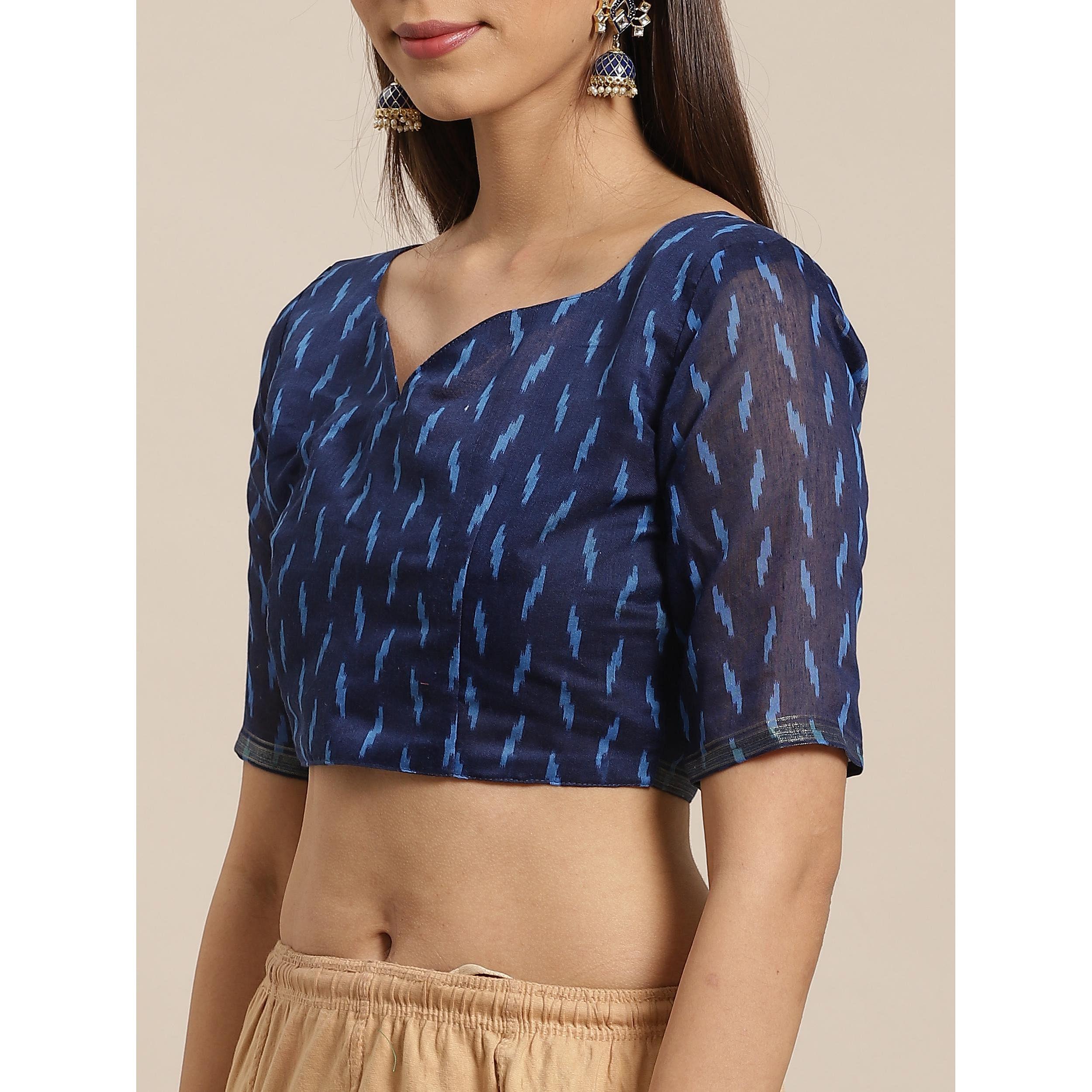 Demanding Blue - Navy Blue Colored Casual Wear Printed Silk Blend Saree - Peachmode