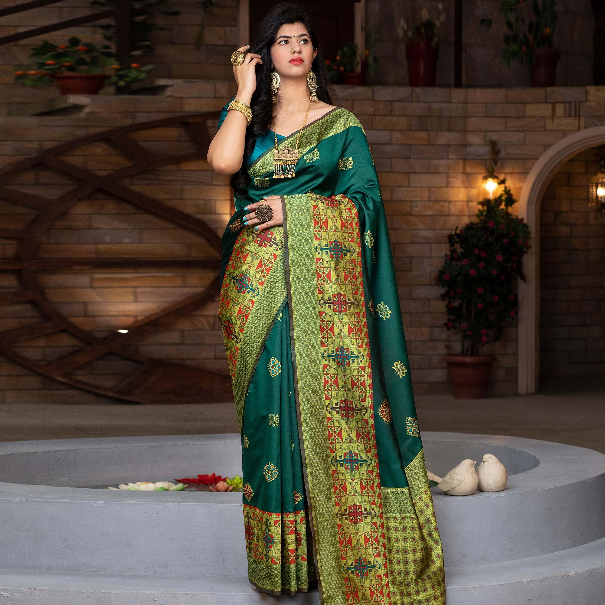 Demanding Green Colored Festive Wear Woven Banarasi Silk Saree - Peachmode