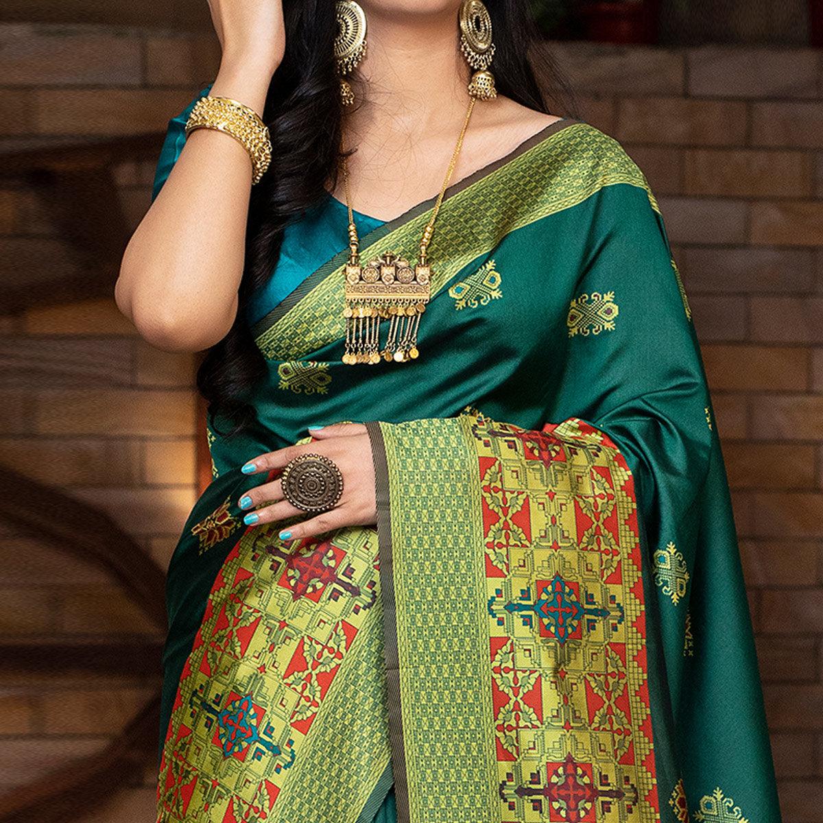Demanding Green Colored Festive Wear Woven Banarasi Silk Saree - Peachmode