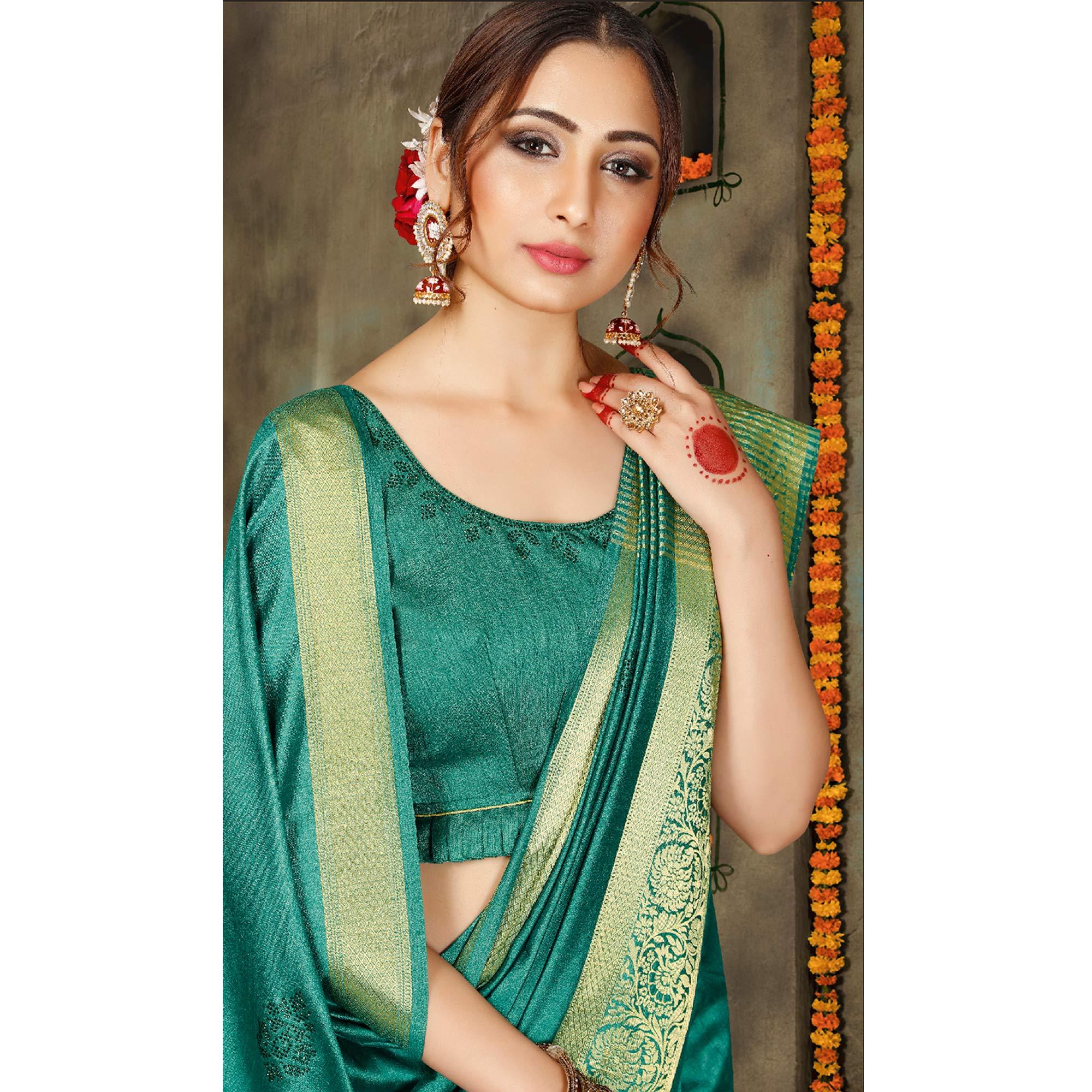 Demanding Green Colored Festive Wear Woven Silk Saree - Peachmode