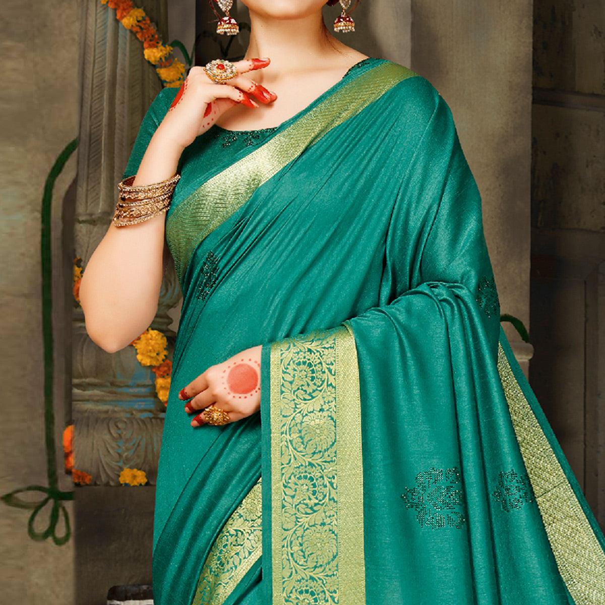 Demanding Green Colored Festive Wear Woven Silk Saree - Peachmode