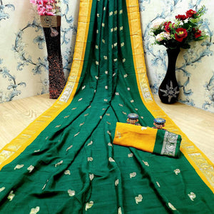 Demanding Green Colored Festive Wear Woven Soft Vichitra Silk Saree - Peachmode