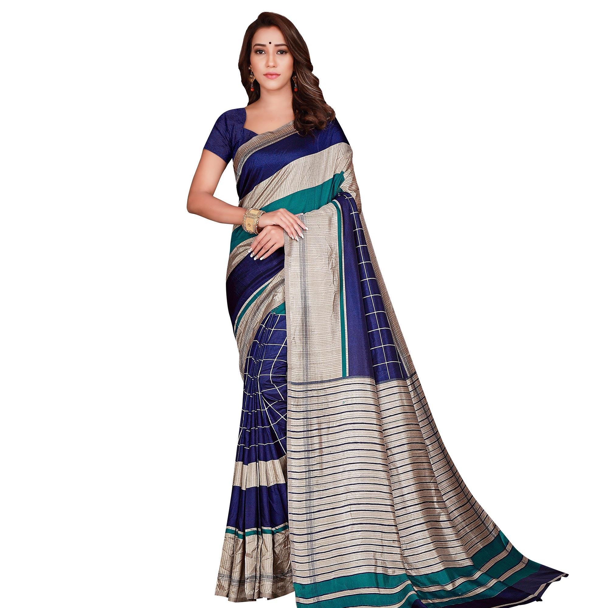 Demanding Navy Blue Colored Casual Wear Printed Art Silk Saree - Peachmode