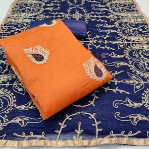Demanding Orange Colored Casual Wear Embroidered Chanderi Dress Material - Peachmode
