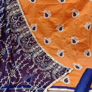 Demanding Orange Colored Casual Wear Embroidered Chanderi Dress Material - Peachmode