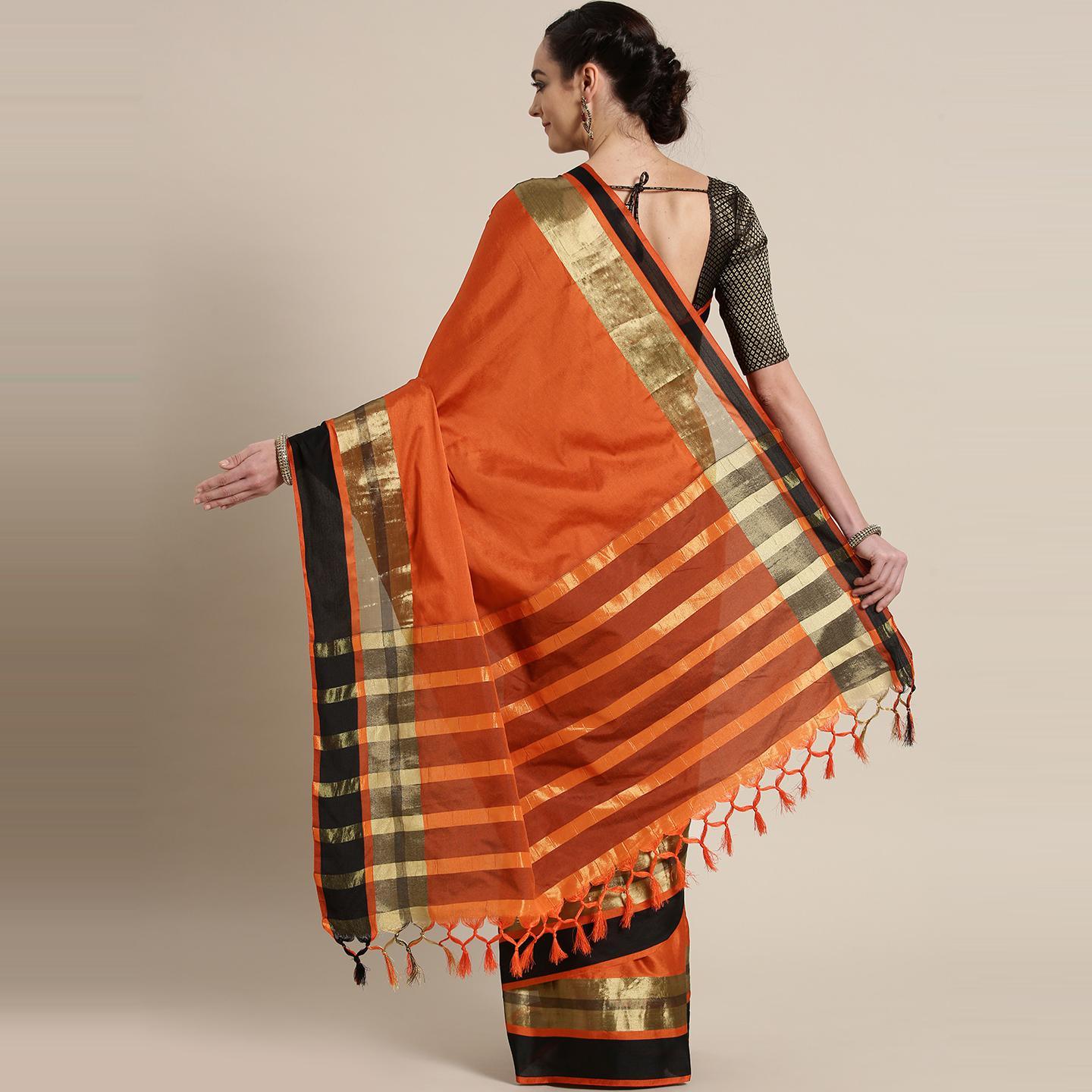 Demanding Orange Colored Festive Wear Woven Cotton Silk Saree - Peachmode