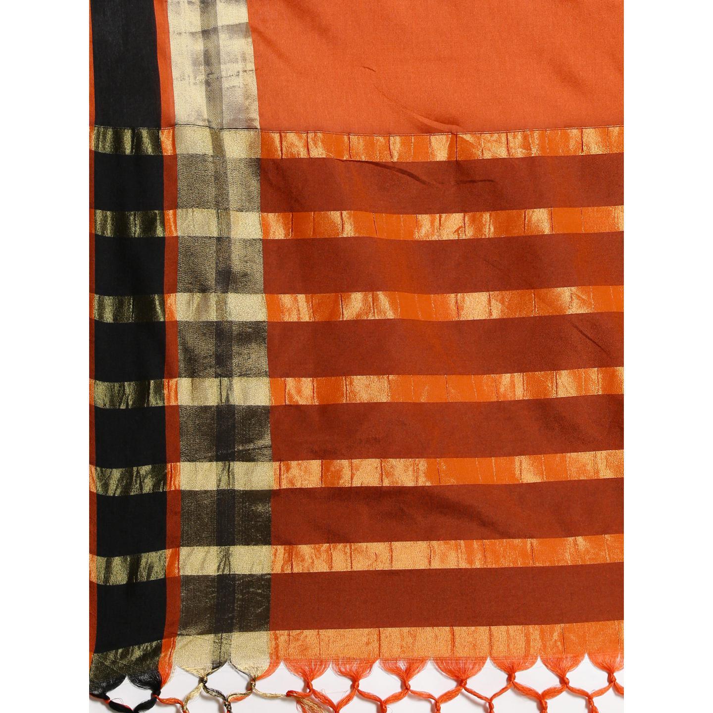 Demanding Orange Colored Festive Wear Woven Cotton Silk Saree - Peachmode