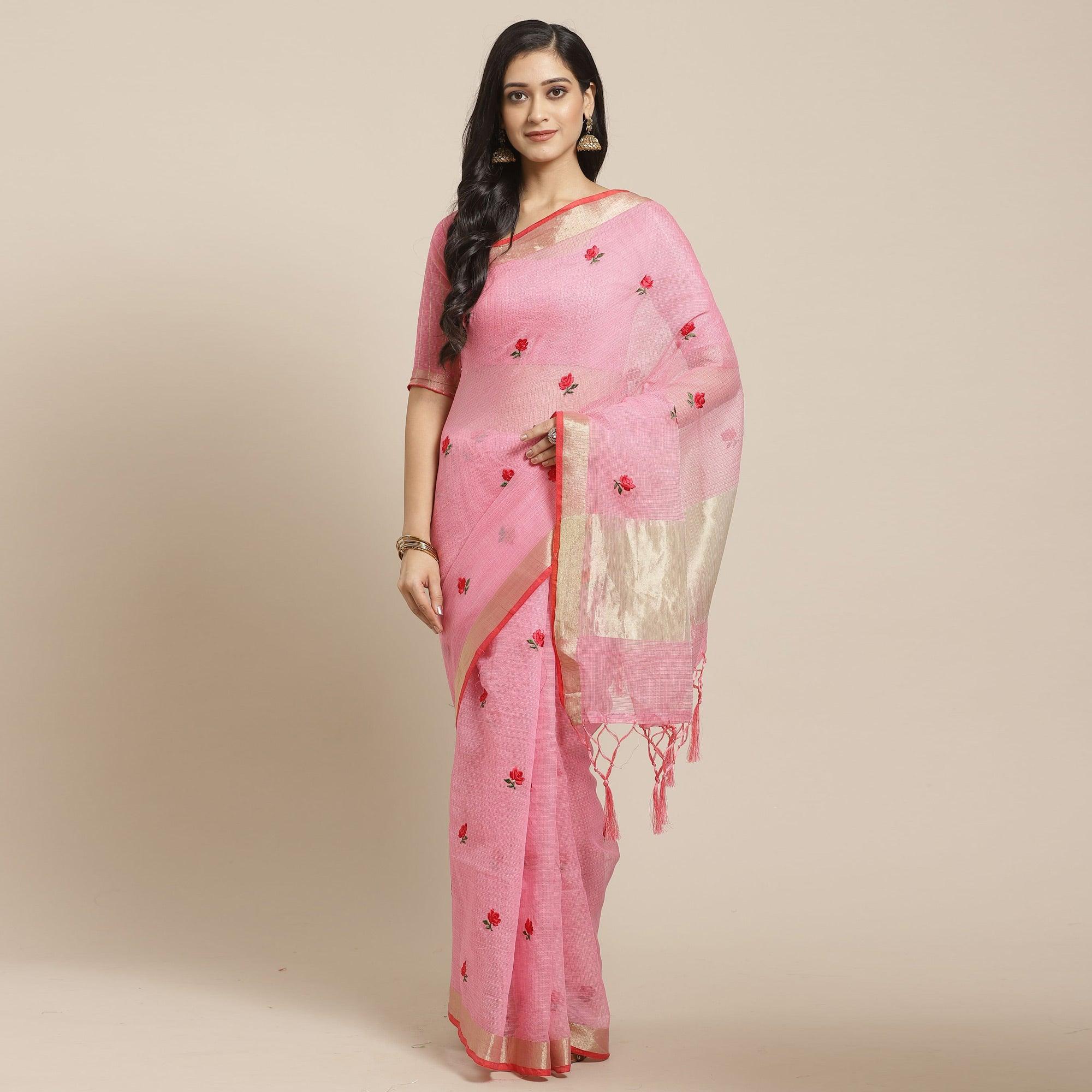 Demanding Pink Colored Casual Wear Embroidered Art Silk Saree - Peachmode