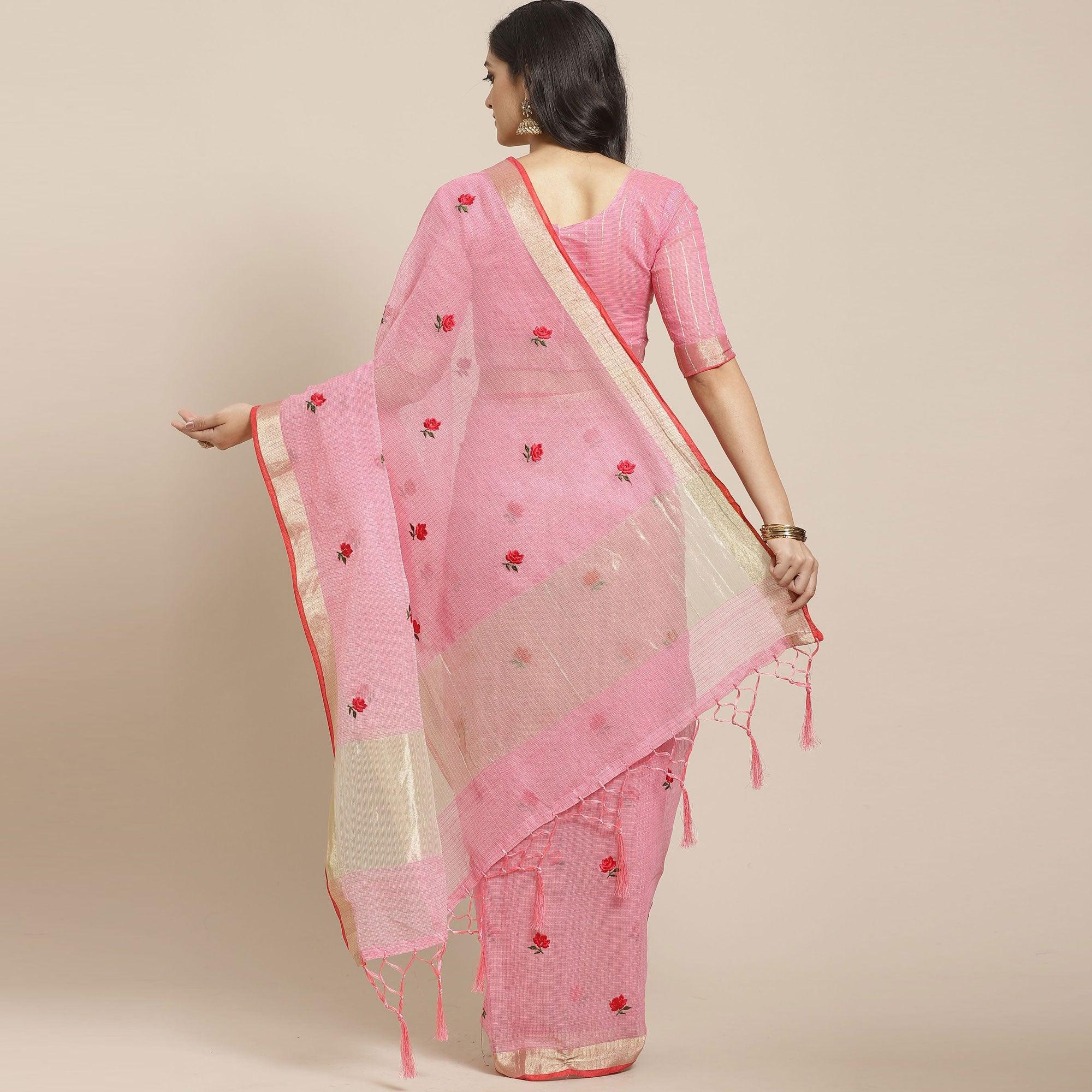 Demanding Pink Colored Casual Wear Embroidered Art Silk Saree - Peachmode