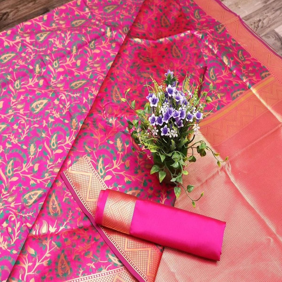 Demanding Pink Colored Festive Wear Printed Banarasi Silk Saree - Peachmode