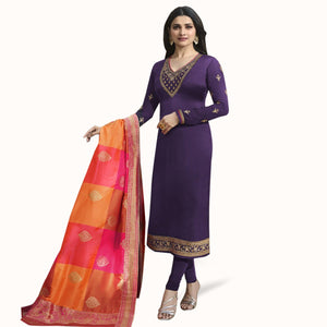 Demanding Purple Colored Party Wear Embroidered Georgette Suit - Peachmode