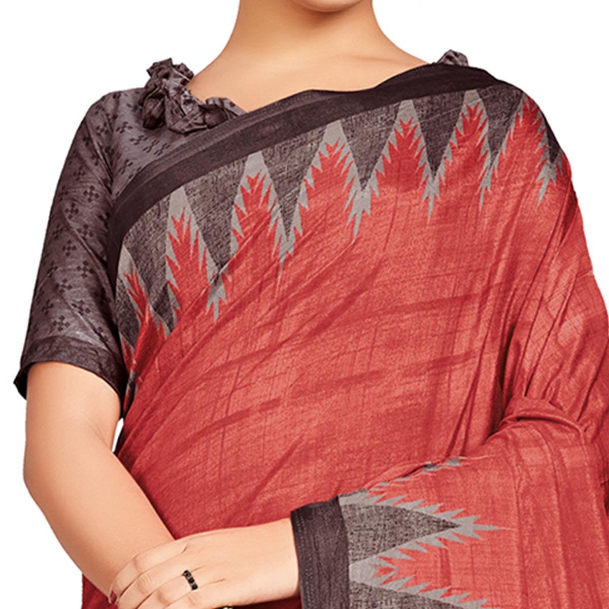 Demanding Red Colored Casual Printed Silk Saree - Peachmode