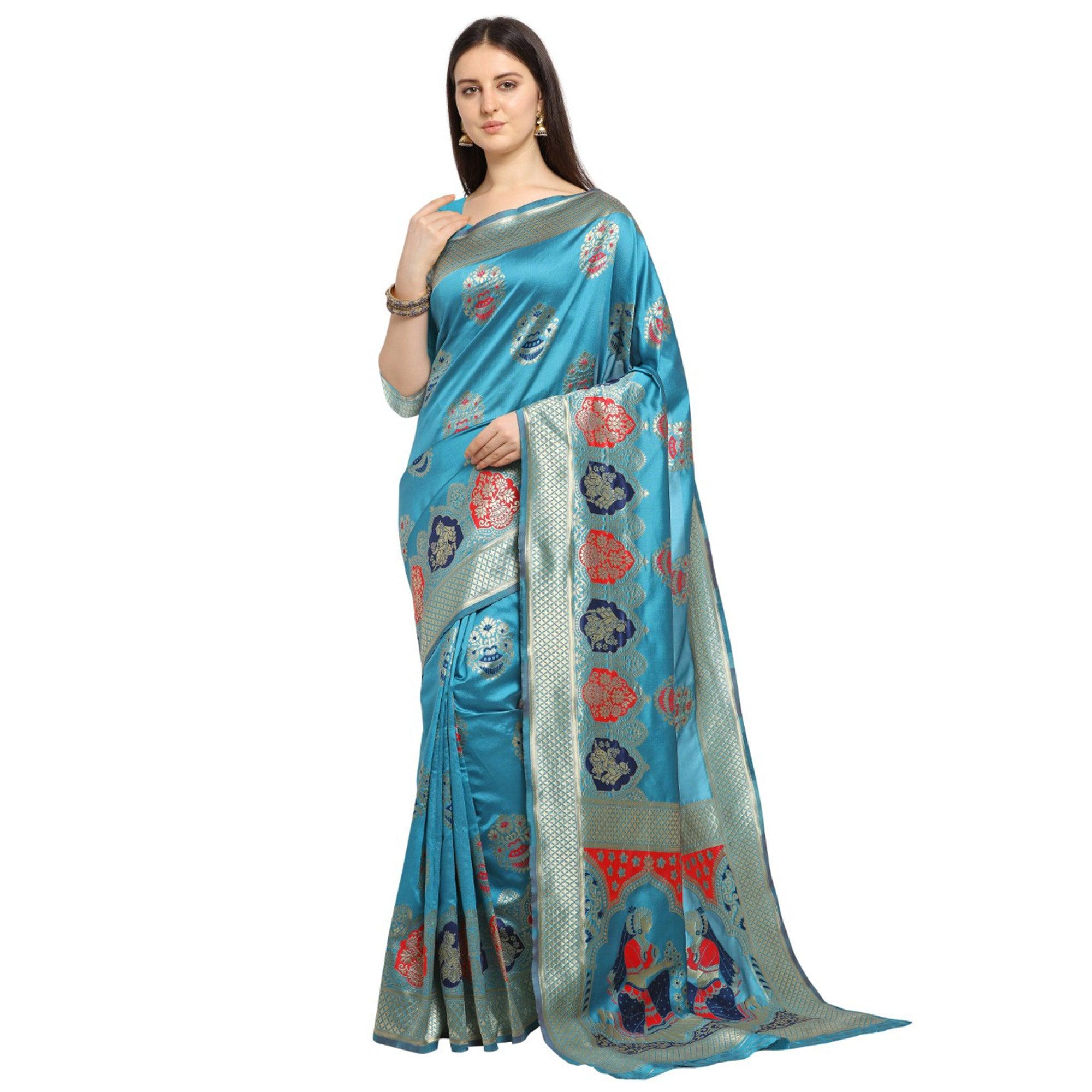 Demanding Sea Green Colored Festive Wear Woven Banarasi Silk Saree - Peachmode