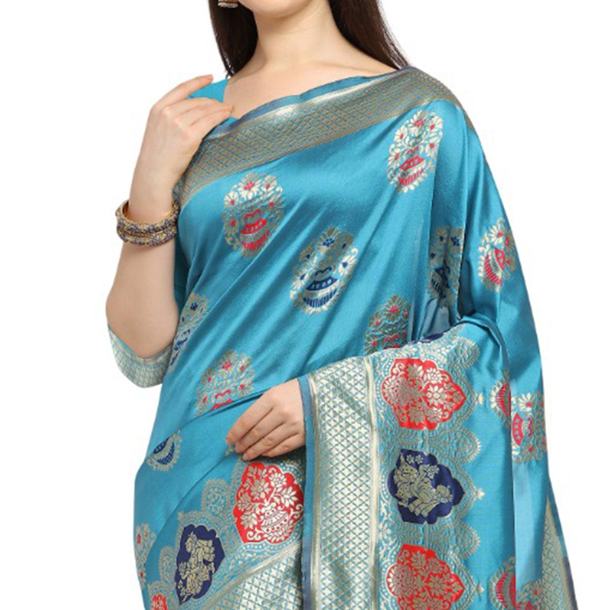 Demanding Sea Green Colored Festive Wear Woven Banarasi Silk Saree - Peachmode