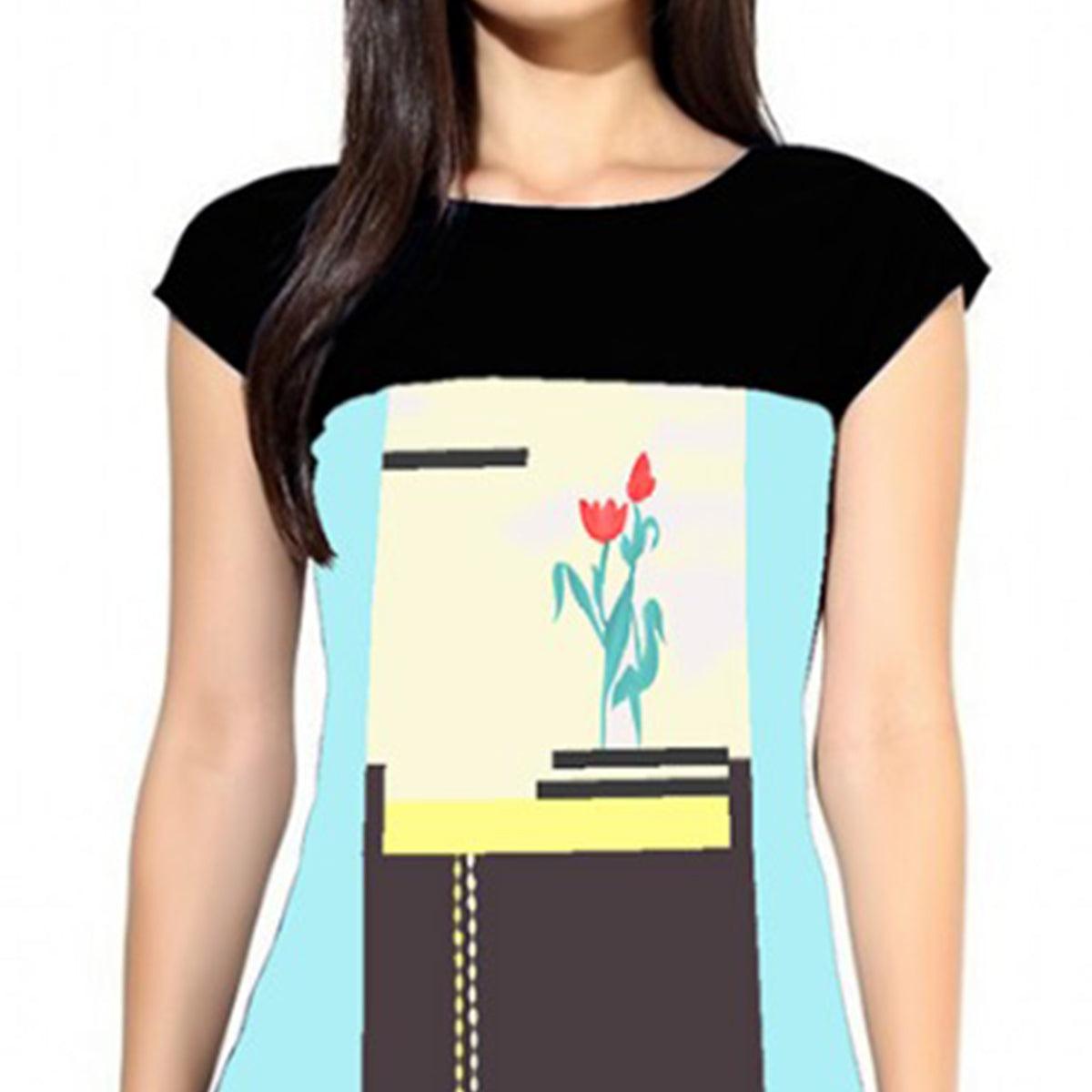 Demanding Sky Blue-Multi Colored Casual Printed Crepe Kurti - Peachmode
