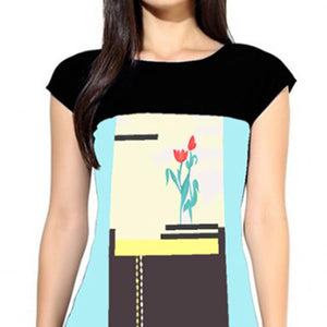 Demanding Sky Blue-Multi Colored Casual Printed Crepe Kurti - Peachmode