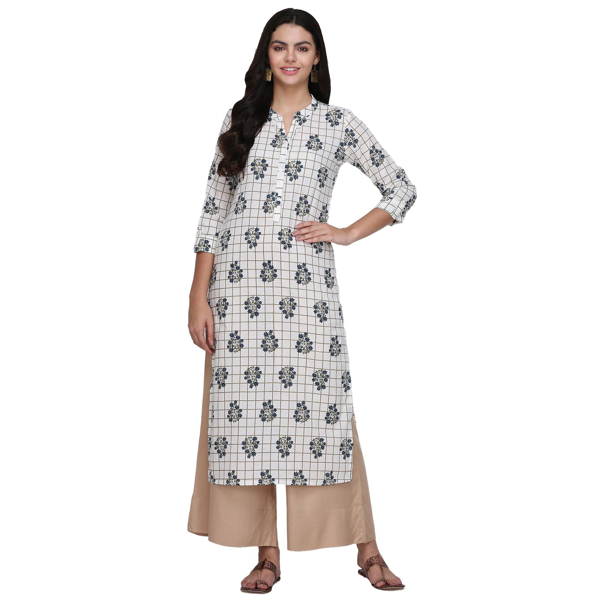 Demanding White Colored Casual Printed Cotton Kurti - Peachmode