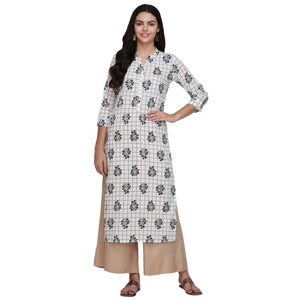 Demanding White Colored Casual Printed Cotton Kurti - Peachmode