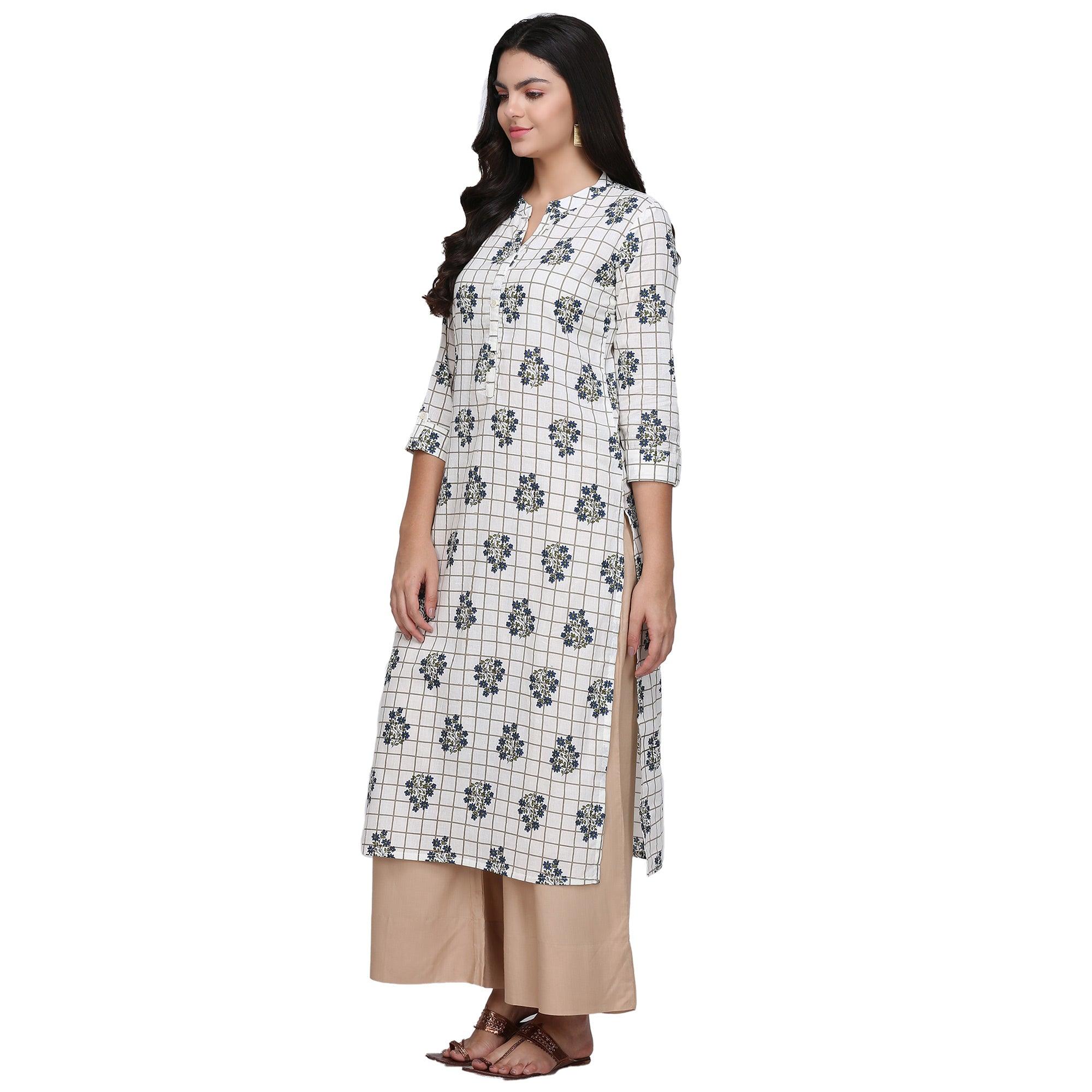 Demanding White Colored Casual Printed Cotton Kurti - Peachmode