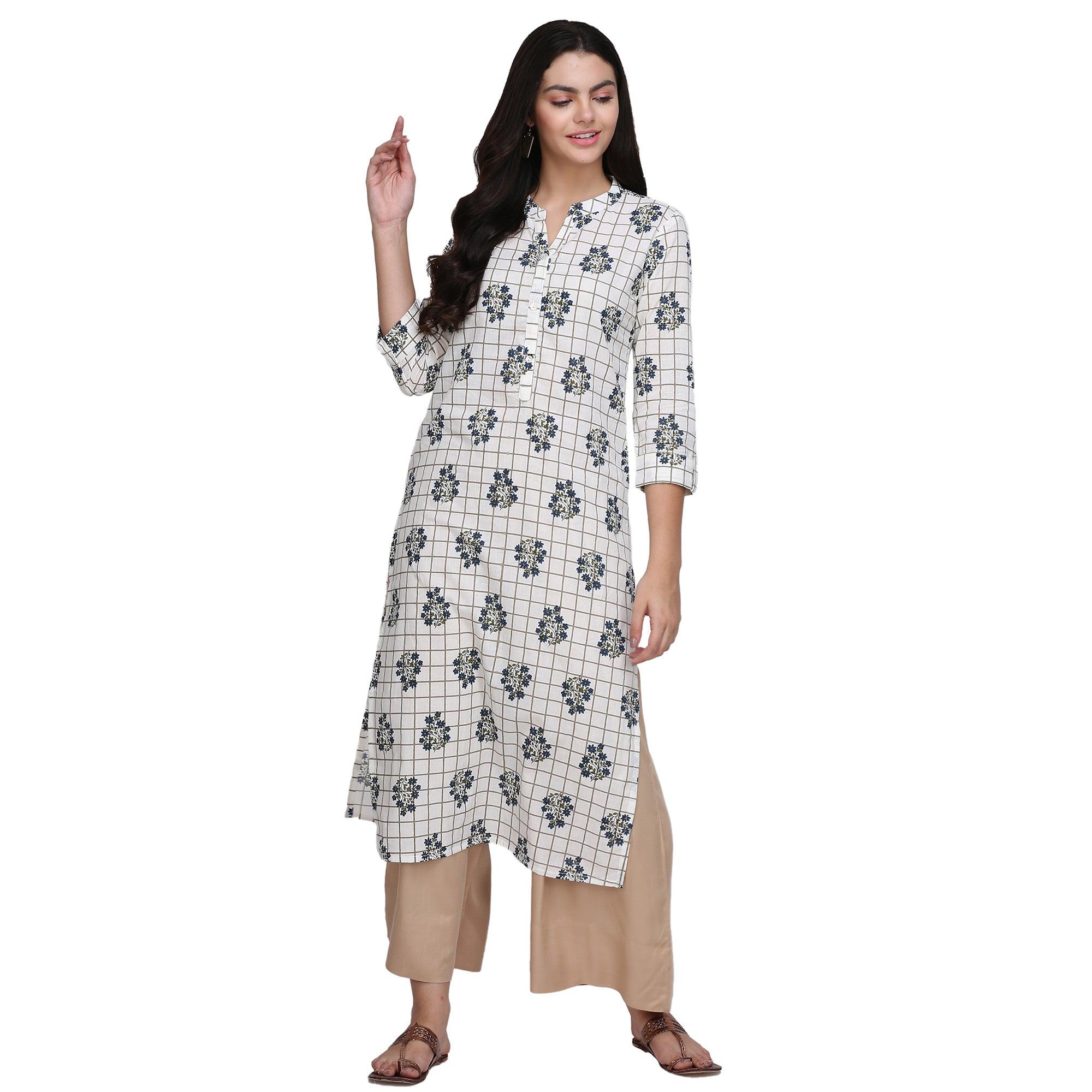 Demanding White Colored Casual Printed Cotton Kurti - Peachmode