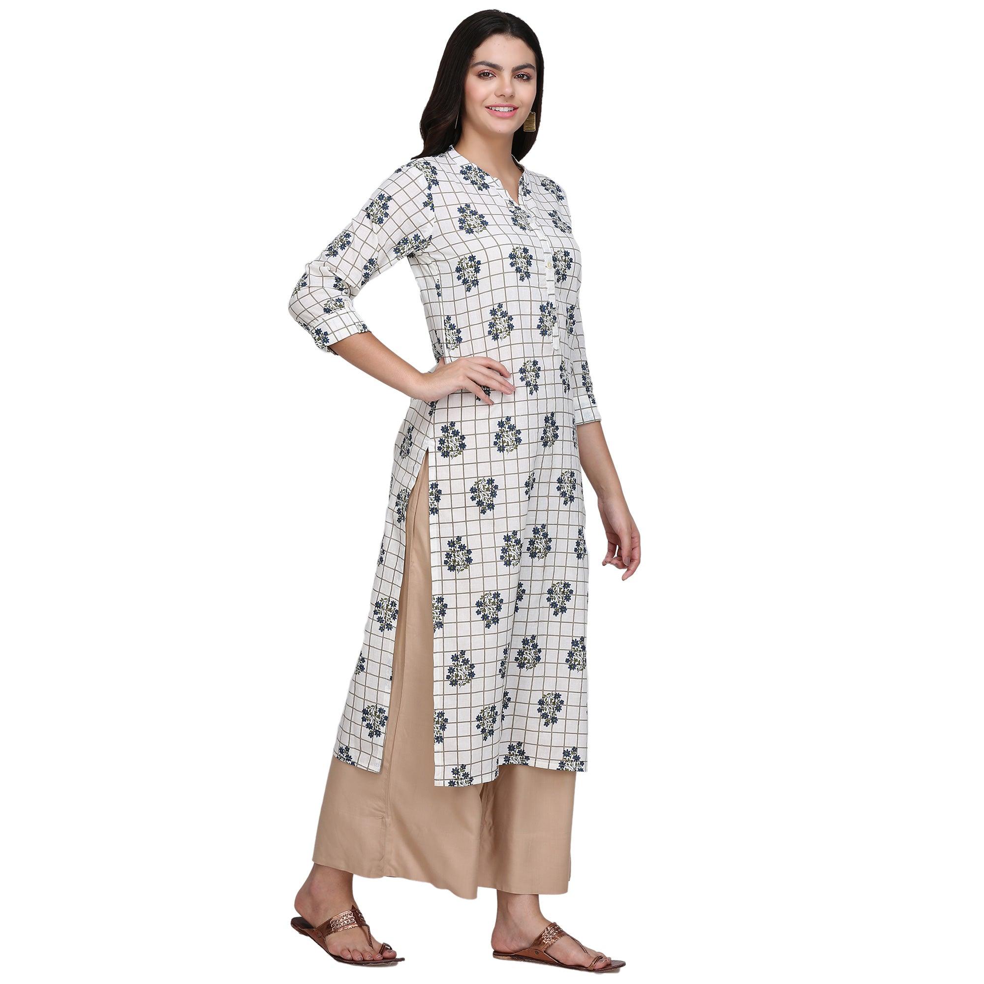 Demanding White Colored Casual Printed Cotton Kurti - Peachmode