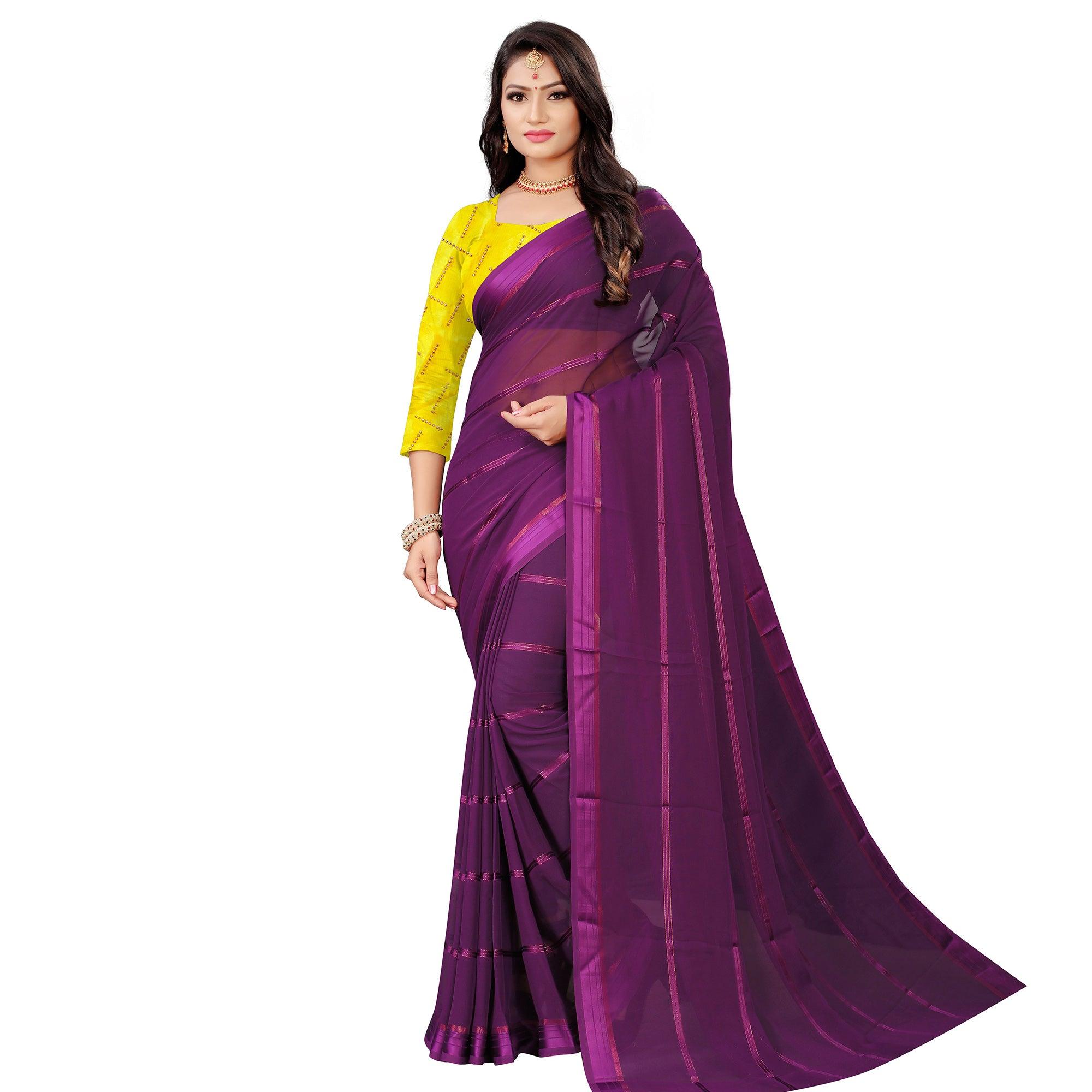 Demanding Wine Colored Casual Wear Georgette Saree - Peachmode