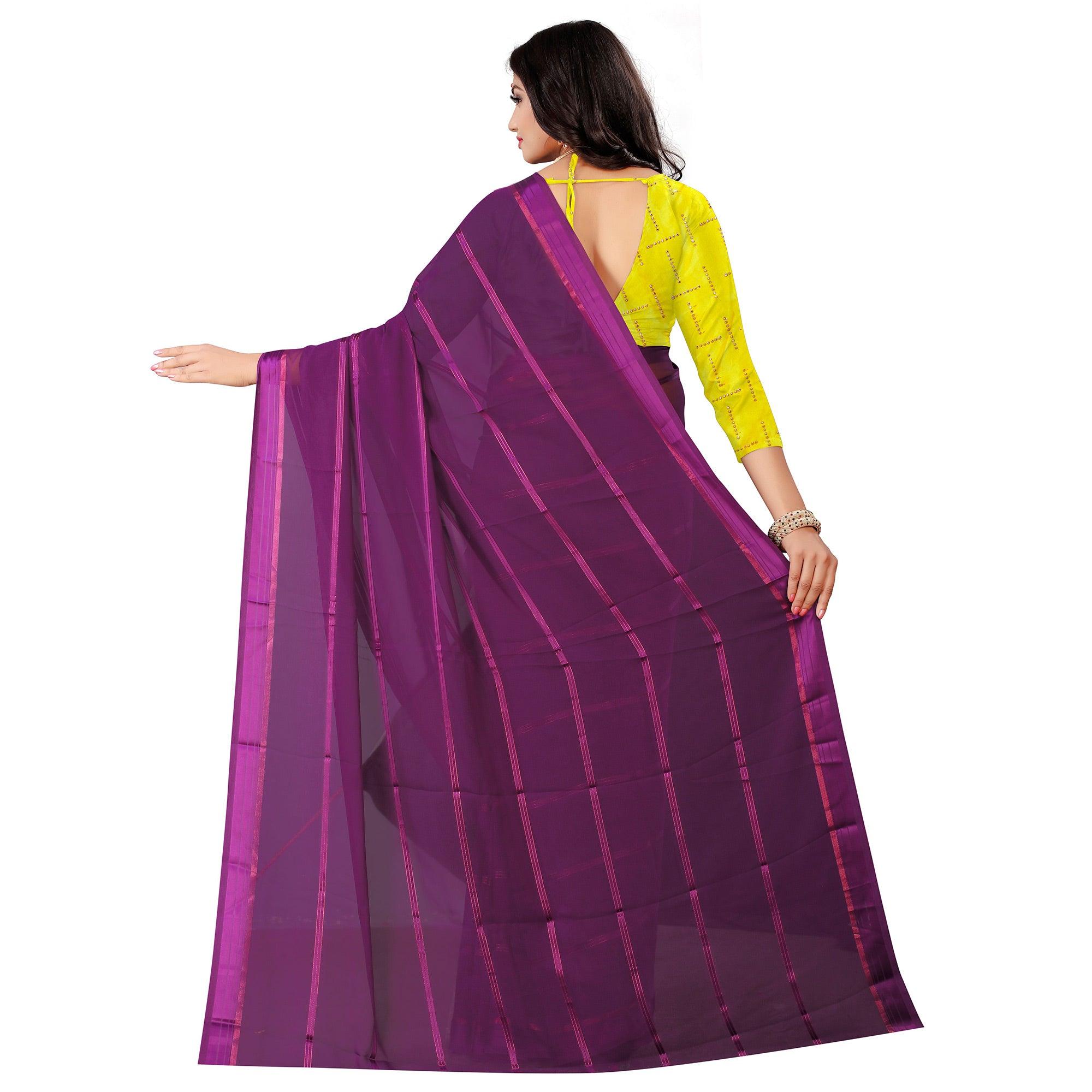 Demanding Wine Colored Casual Wear Georgette Saree - Peachmode