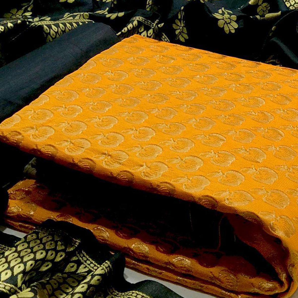 Demanding Yellow Colored Casual Wear Woven Banarasi Silk Dress Material - Peachmode