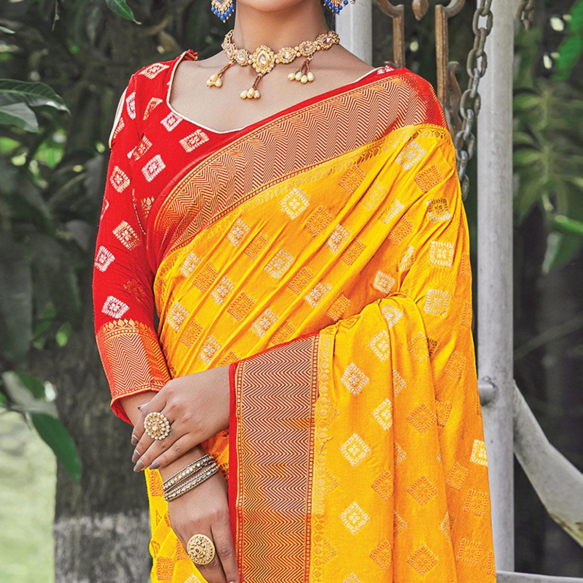 Demanding Yellow Colored Festive Wear Woven Silk Saree - Peachmode
