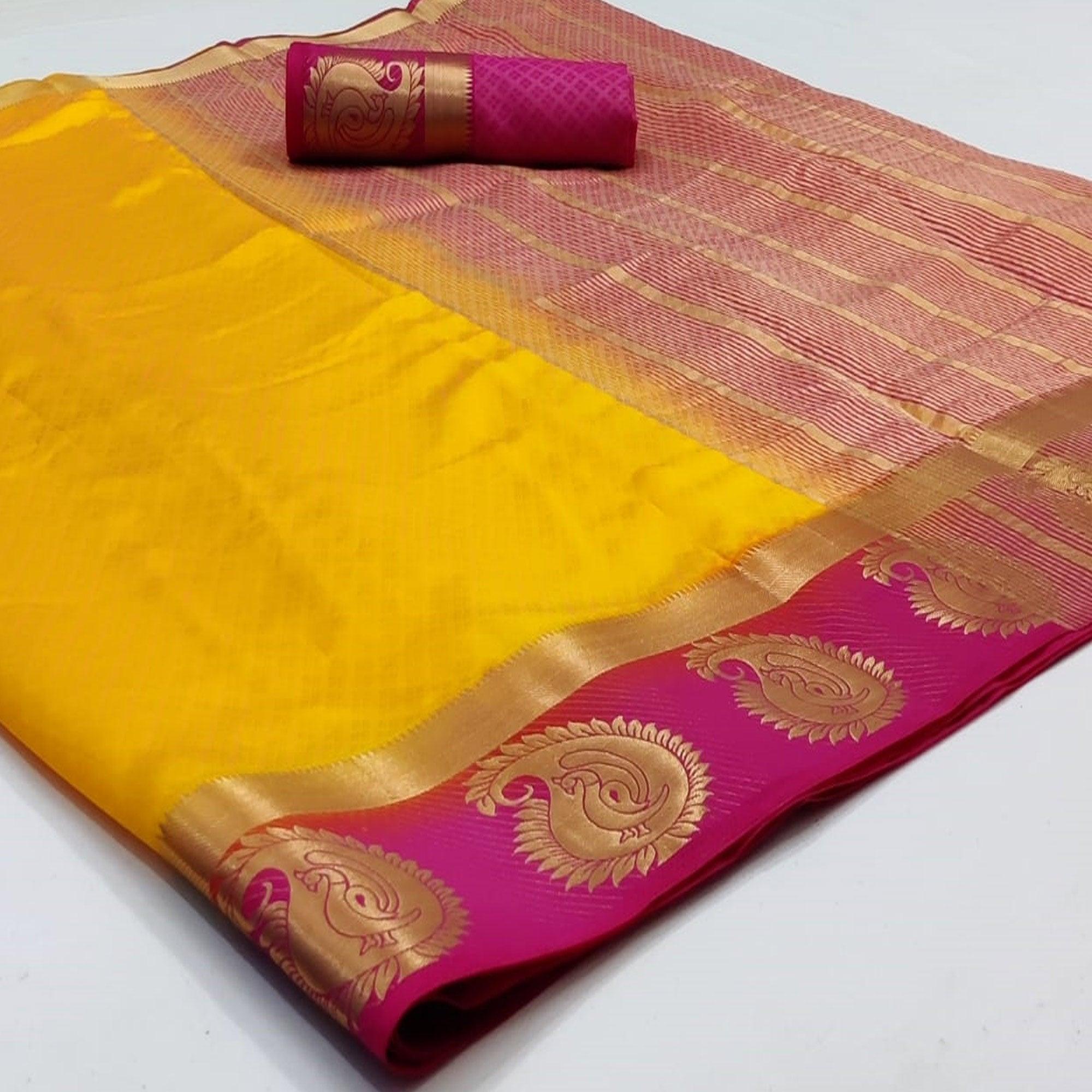 Demanding Yellow Coloured Festive Wear Woven Art Silk Saree - Peachmode