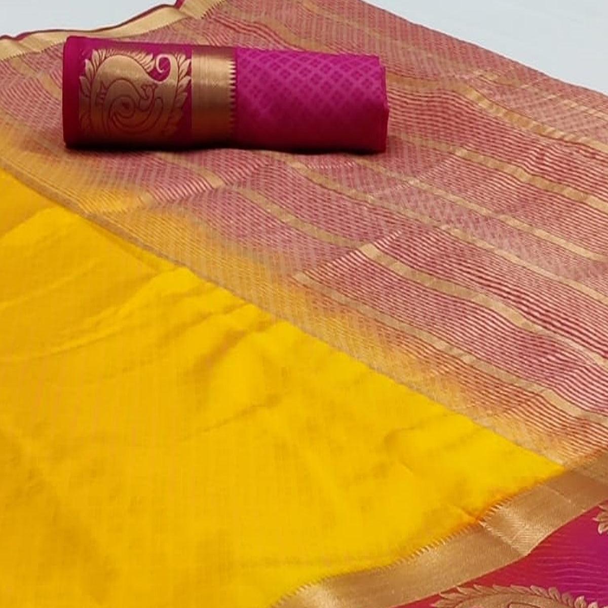Demanding Yellow Coloured Festive Wear Woven Art Silk Saree - Peachmode