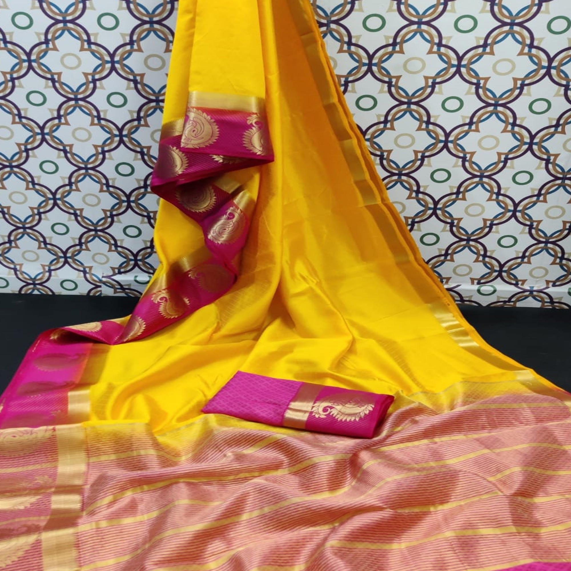 Demanding Yellow Coloured Festive Wear Woven Art Silk Saree - Peachmode