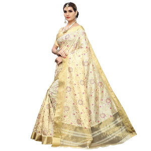 Desirable Cream Colored Festive Wear Woven Cotton Silk Saree - Peachmode