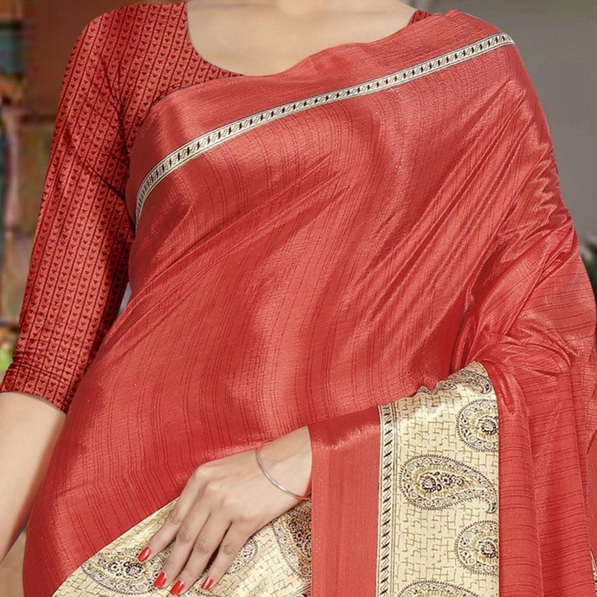 Desirable Dark Peach Colored Casual Wear Printed Crepe Saree - Peachmode