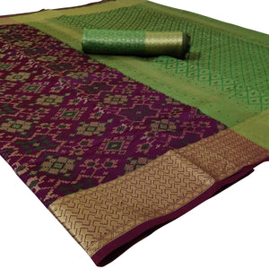 Desirable Dark Purple Colored Festive Wear Woven Silk Saree - Peachmode