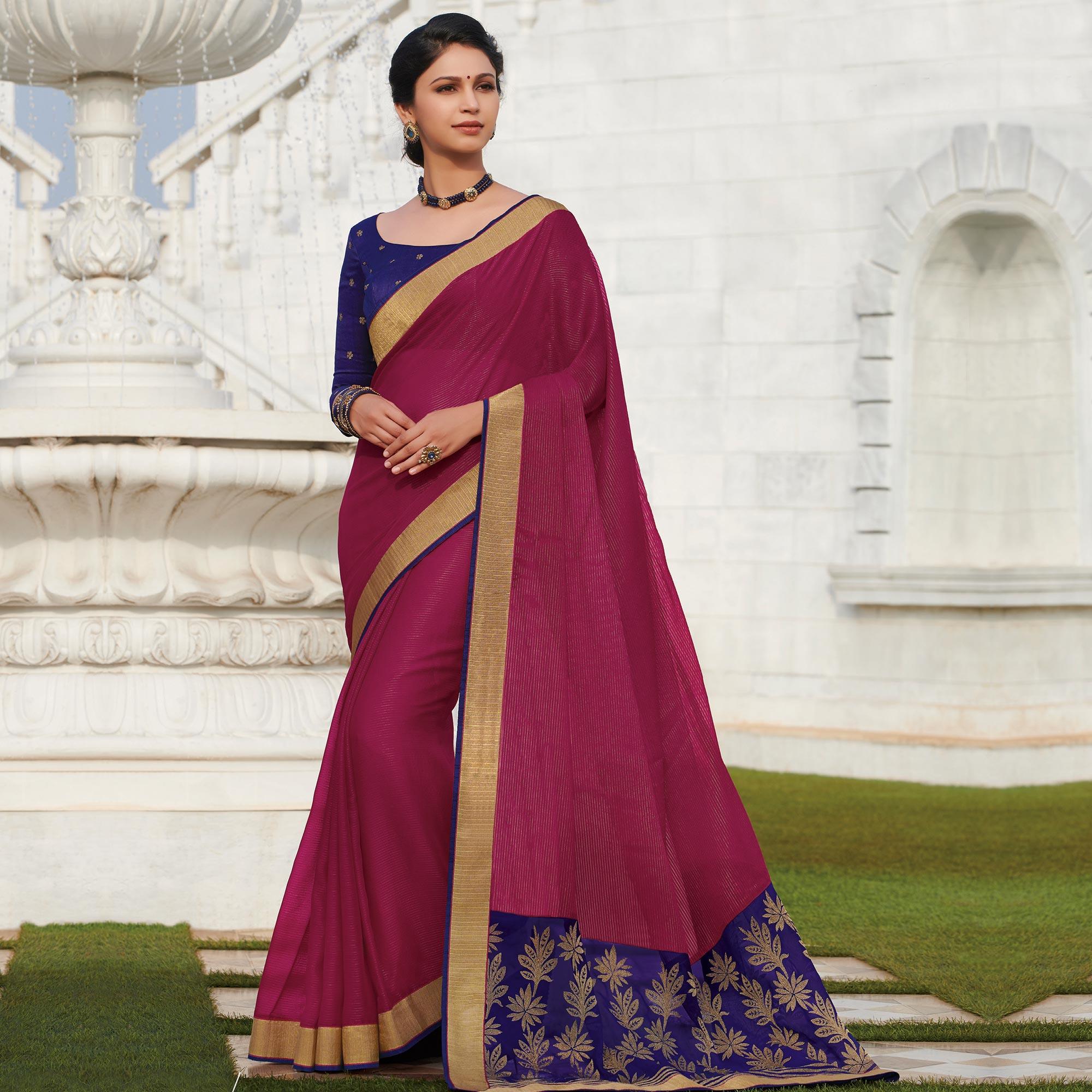 Desirable Dark Rani Pink Colored Party Wear Embroidered Georgette Saree - Peachmode