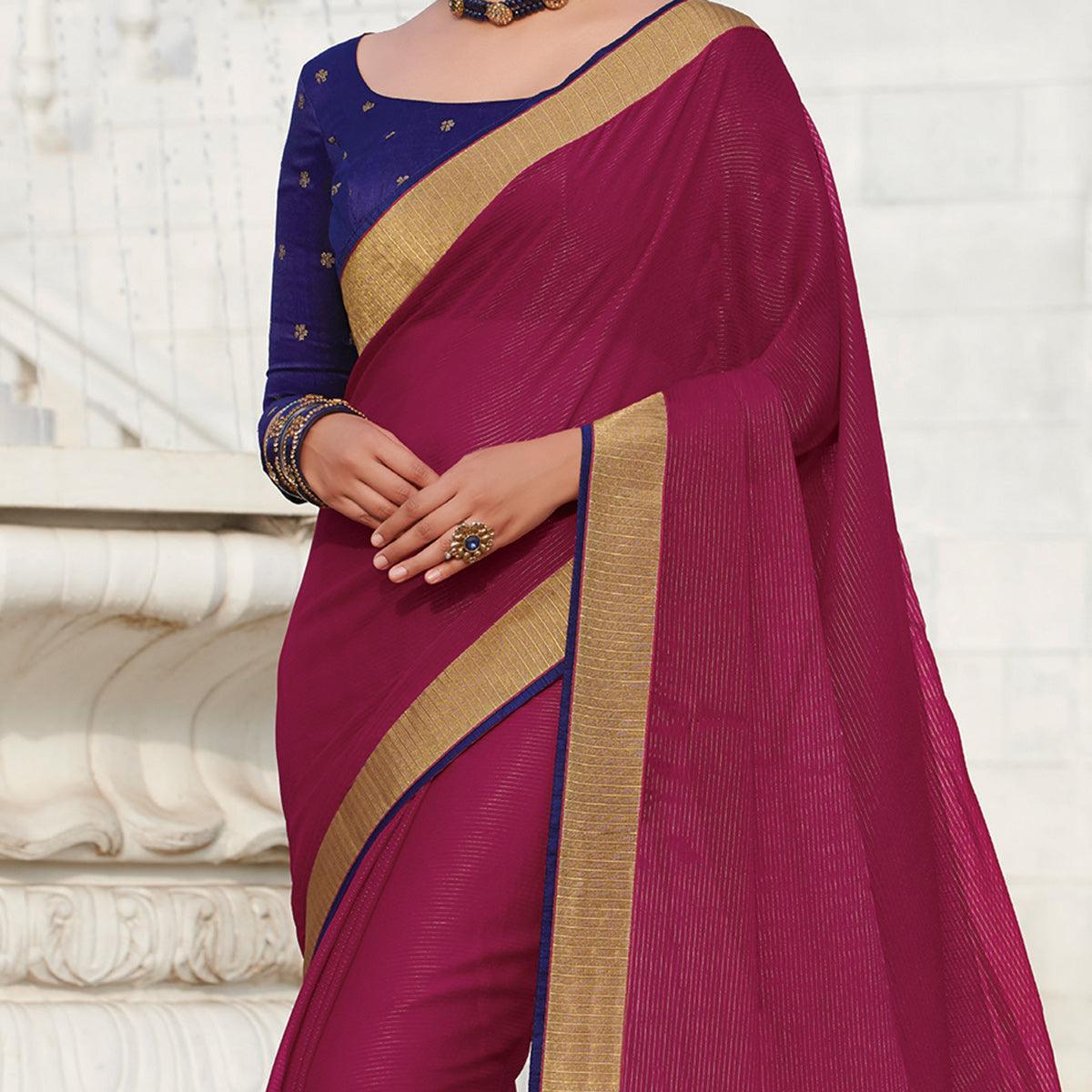 Desirable Dark Rani Pink Colored Party Wear Embroidered Georgette Saree - Peachmode