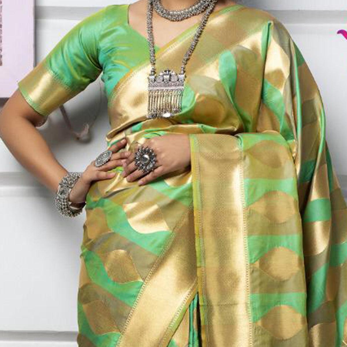 Desirable Green Colored Festive Wear Woven Banarasi Silk Saree - Peachmode