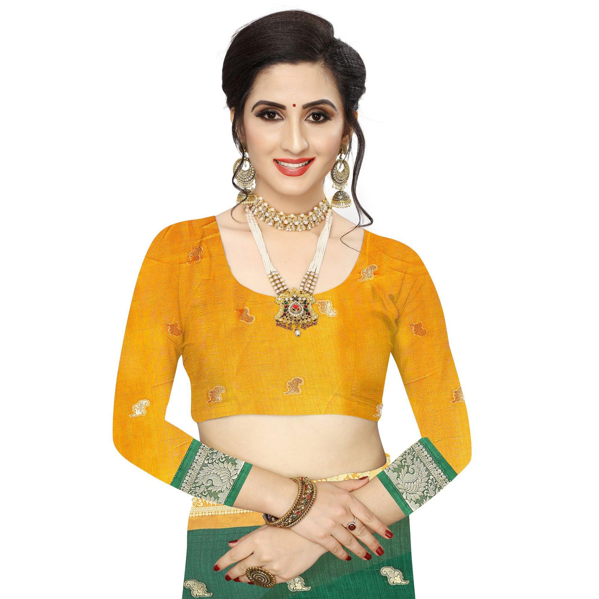 Desirable Green Colored Festive Wear Woven Vichitra Silk Saree - Peachmode