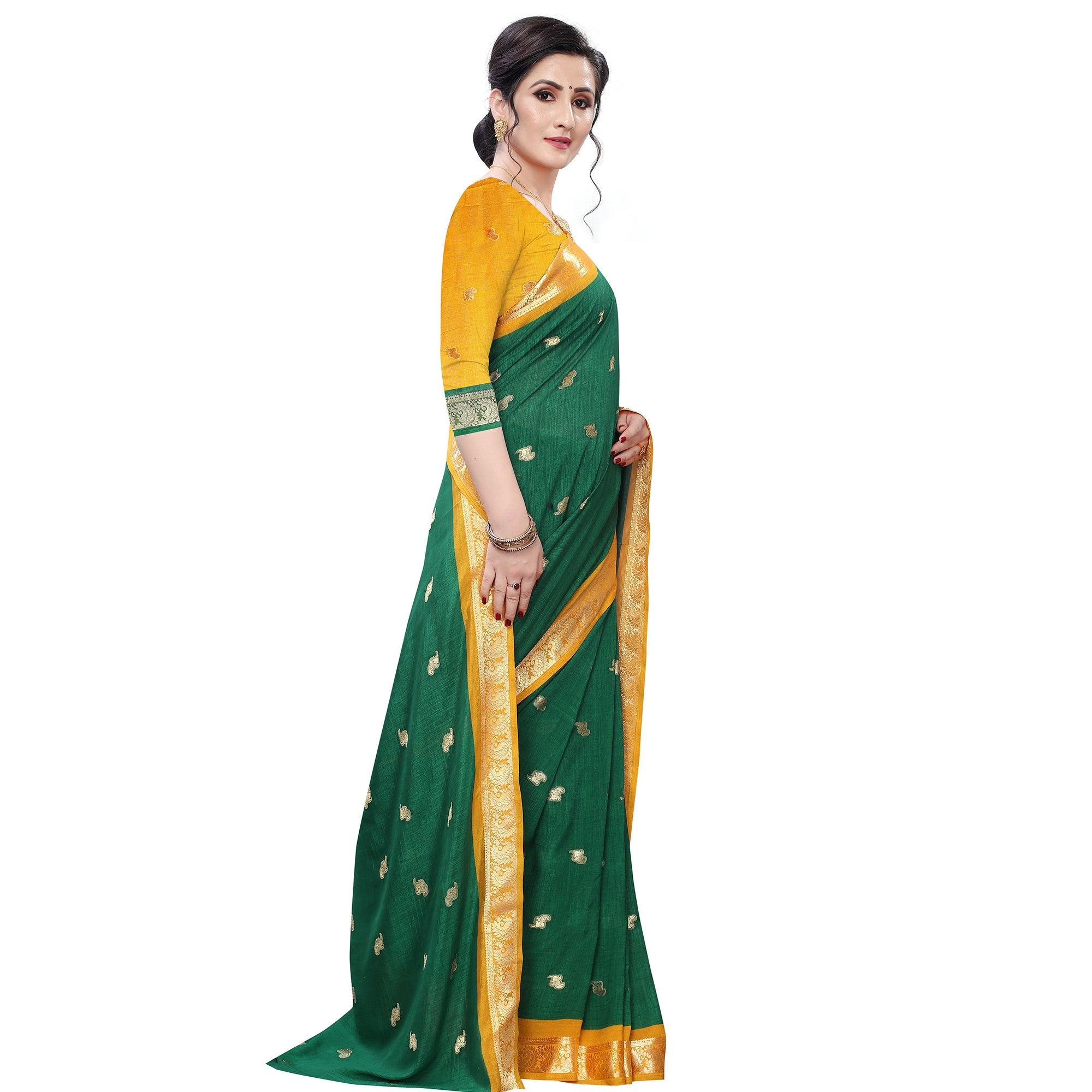 Desirable Green Colored Festive Wear Woven Vichitra Silk Saree - Peachmode