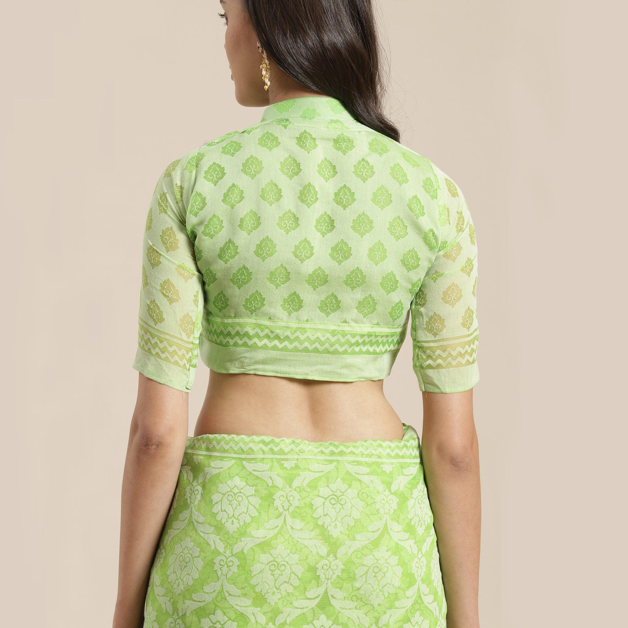 Desirable Green Colored Party Wear Geometric Brasso Saree - Peachmode