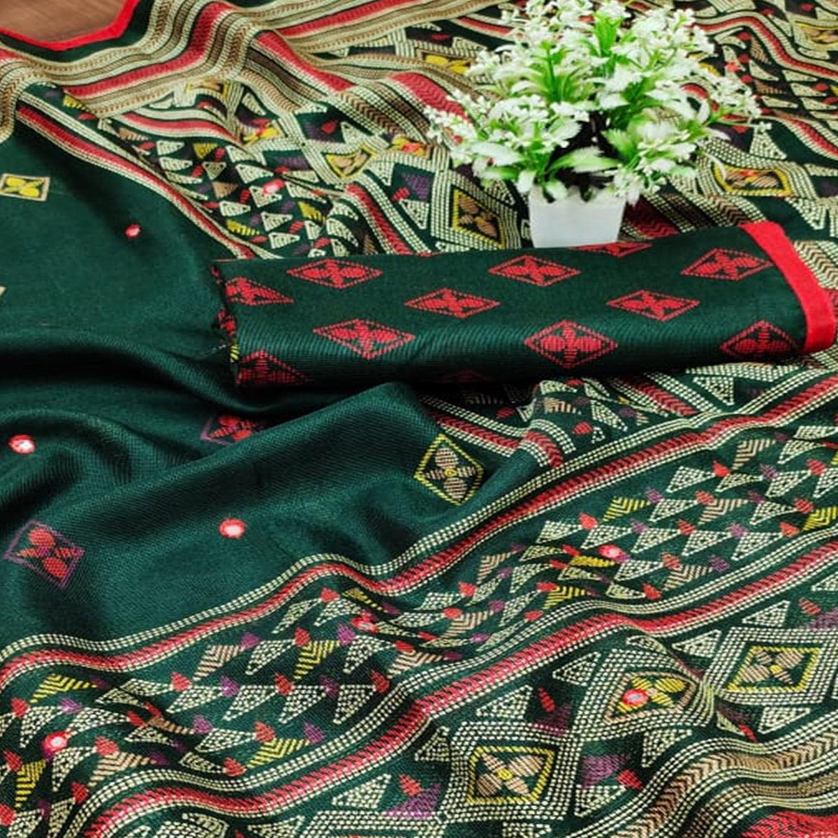 Desirable Green Coloured Casual Wear Printed Cotton Jute Saree - Peachmode