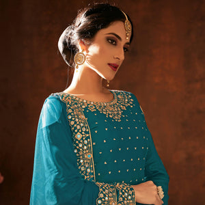 Desirable Green Coloured Partywear Designer Embroidered Heavy Faux Georgette Patiala Suit - Peachmode