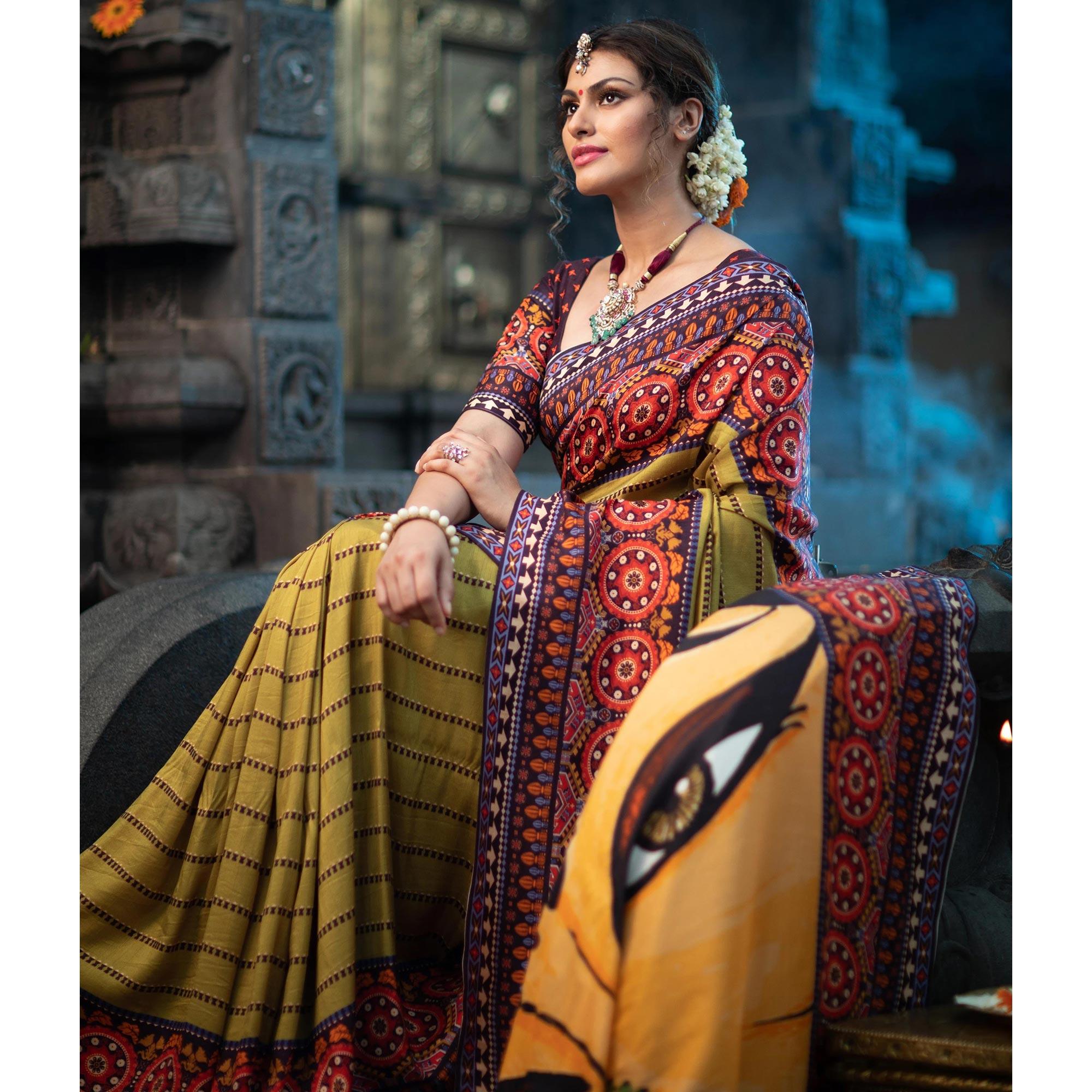 Desirable Light Green Colored Festive Wear Laser Printed Silk Saree - Peachmode